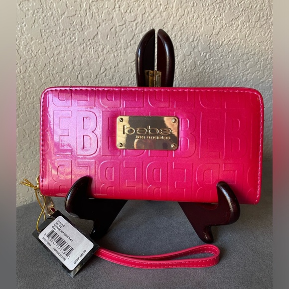 Bebe Raspberry Pink Wallet with Wristlet Strap NWT - Picture 1 of 11